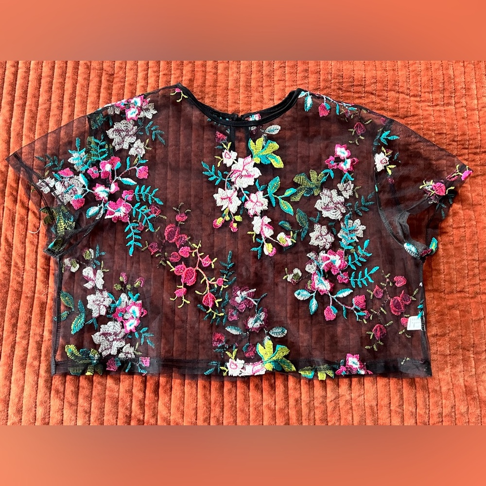 Floral Embroidered Sheer Blouse
